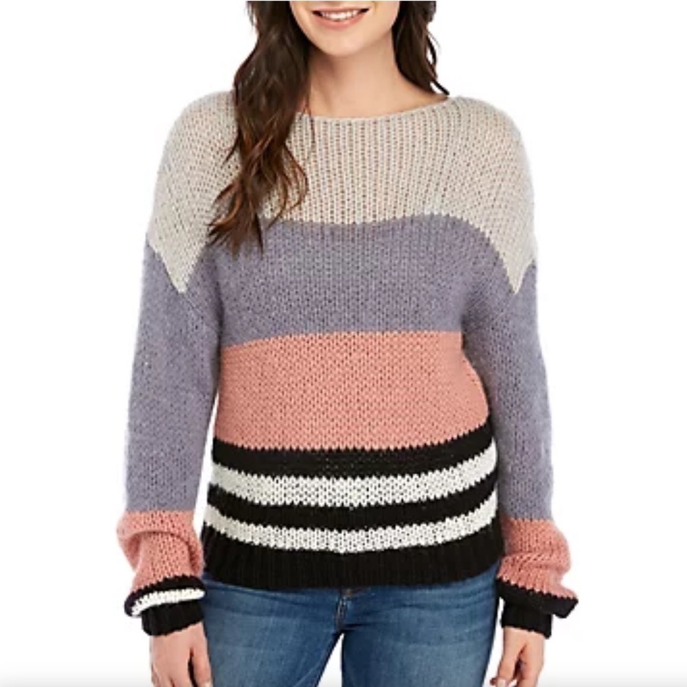 LUCKY Brand Bold Stripe Sweater Loose Knit Wool Blend